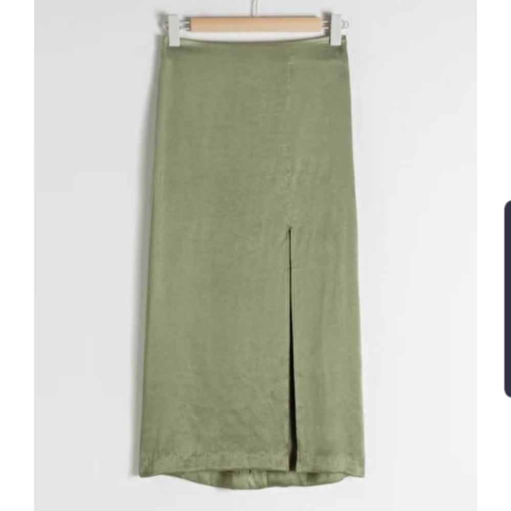 & other stories side slit midi skirt khaki green 6